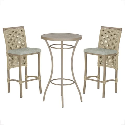 Mesa Bistrô com 2 Banquetas Roma Fendi Corda Náutica Estofado 3 Trama Original