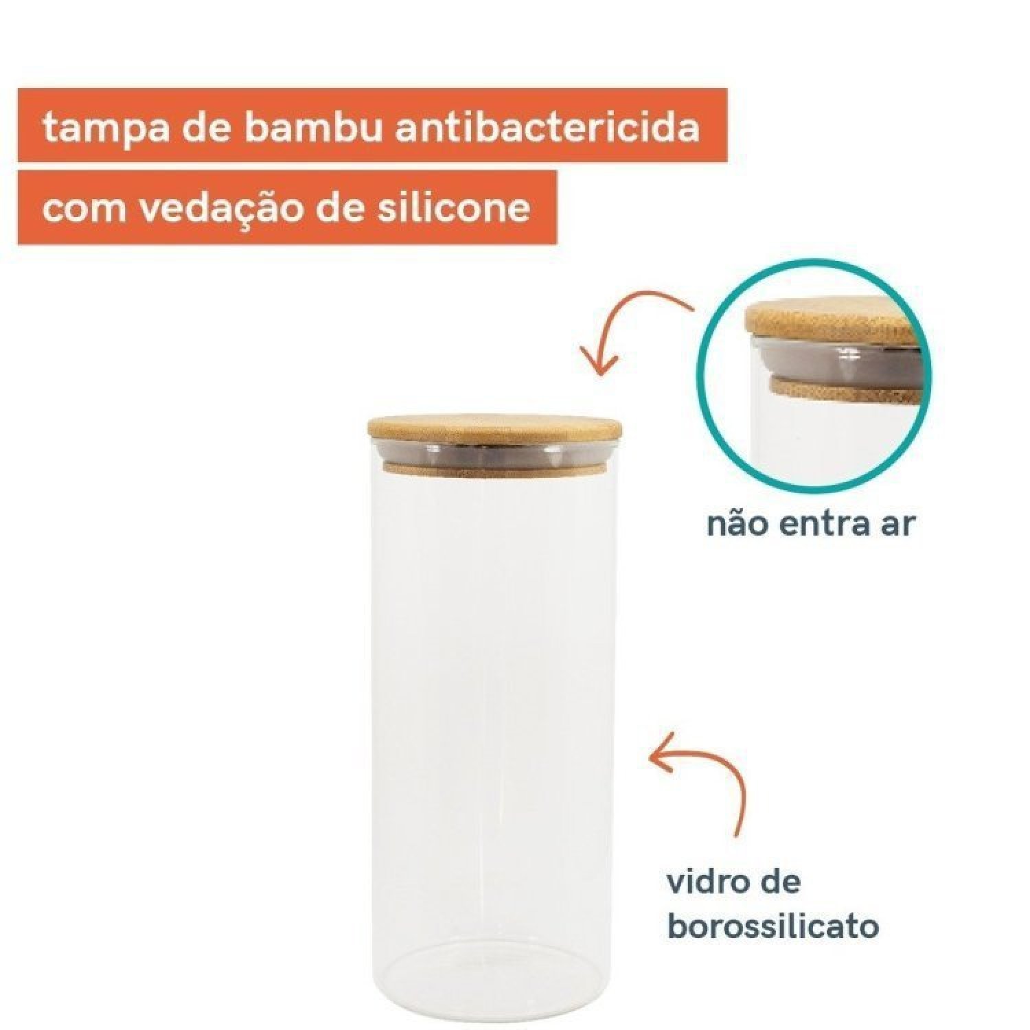 Conjunto de Potes Herméticos Com Tampa de Bambu 7 Peças Oikos - 3