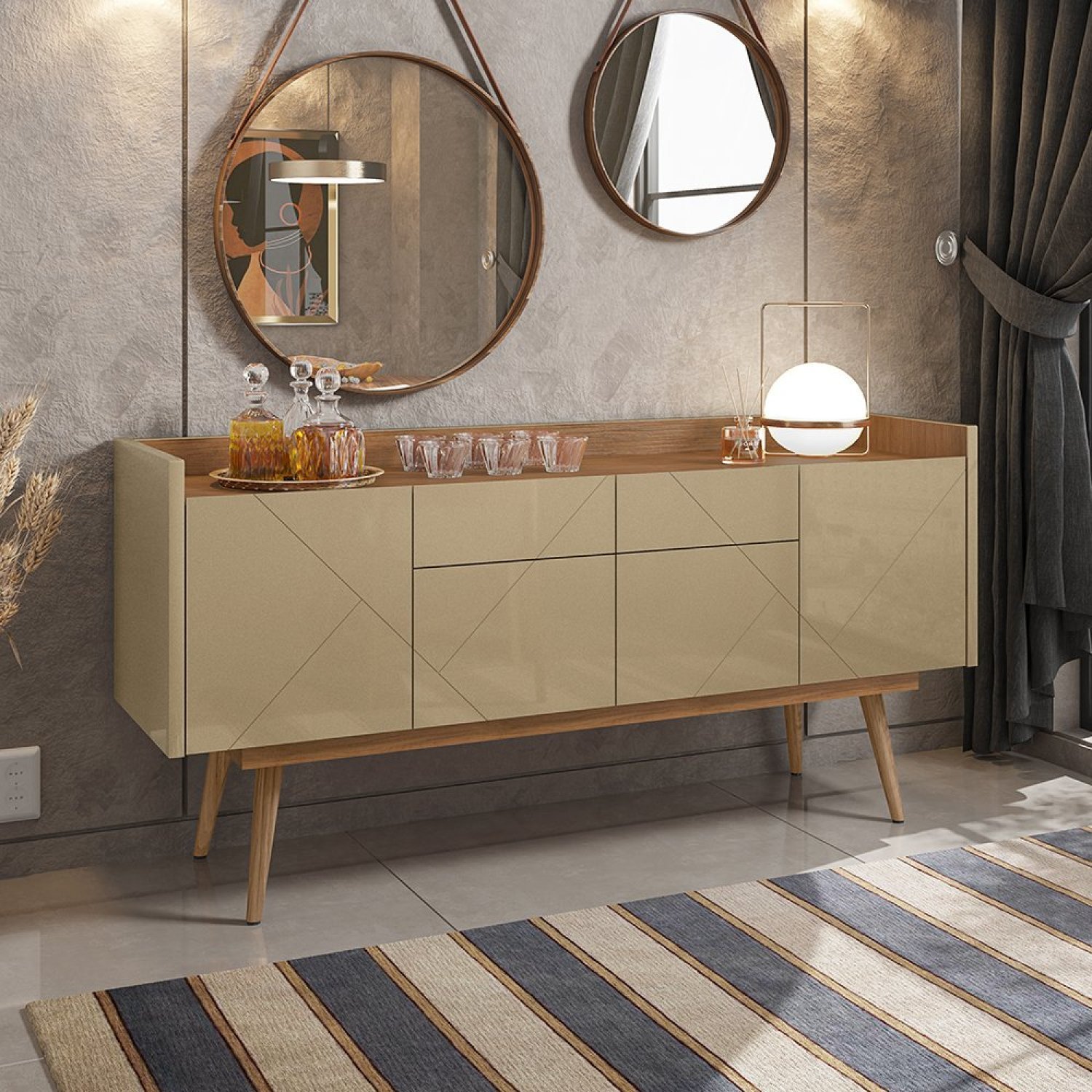 Buffet 4 Portas e 2 Gavetas 160cm Versátile Veneza Casa D | MadeiraMadeira
