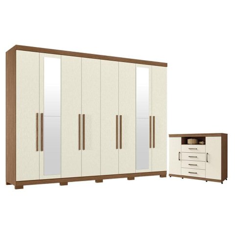 Guarda Roupa Casal Master New 8 Portas de Bater 4 Gavetas MDP Cômoda Havana com Rodízio Jatobá