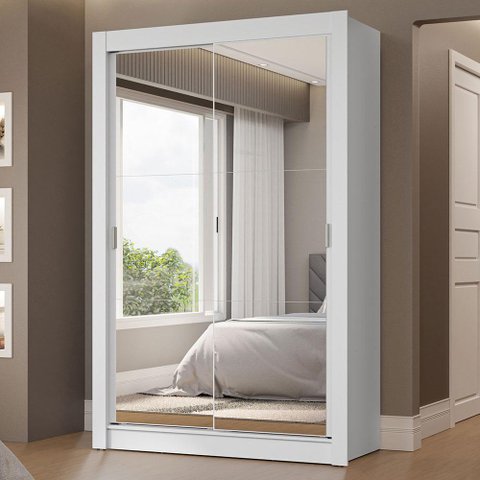 Guarda-roupa Solteiro 2 Portas de Correr com Espelhos 2 Gavetas Branco Vivare Madesa