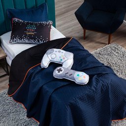 Kit Cobre Leito Retro Game Controle Dupla Face C/ Almofadas Queen 07 Peças - 6 Kit Cobre Leito Retro Game Controle Dupla Face C/ Almofadas Queen 07 Peças - 6