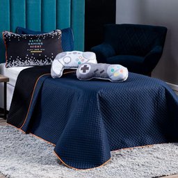 Kit Cobre Leito Retro Game Controle Dupla Face C/ Almofadas Queen 07 Peças - 1 Kit Cobre Leito Retro Game Controle Dupla Face C/ Almofadas Queen 07 Peças - 1