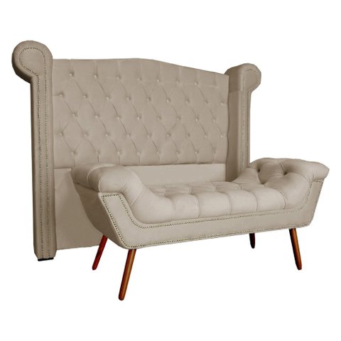 Conjunto Sienna Cabeceira e Recamier Casal 140 Cm Suede Cappuccino - LM DECOR