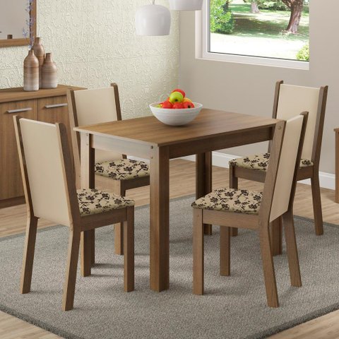 Conjunto Sala de Jantar Cíntia Madesa Mesa Tampo de Madeira 4 Cadeiras - Rustic/crema/bege Marrom