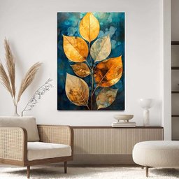 Quadro Decorativo para Sala Quarto Hall 40x60 Lotus Dourado Azul Moderno Elegante - 2