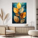 Ver imagem 2 de Quadro Decorativo para Sala Quarto Hall 40x60 Lotus Dourado Azul Moderno Elegante