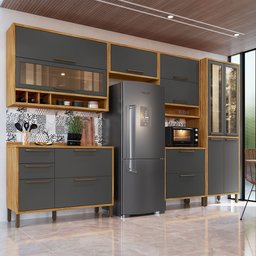 Cozinha Modulada 6 Peças 12 Portas 4 Gavetas e Vidro Reflecta 100% MDF Vicenza Espresso Móveis - 2