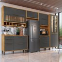 Ver imagem 1 de Cozinha Completa Modulada 100% MDF 6 Peças 12 Portas 4 Gavetas e Vidro 354cm Vicenza Espresso Móveis Amêndoa/Chumbo