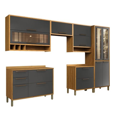 Cozinha Completa 100% Mdf 6 Peças 12 Portas 4 Gavetas e Vidro 354cm  Vicenza Espresso Móveis