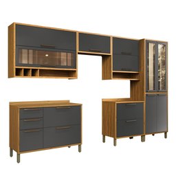 Cozinha Modulada 6 Peças 12 Portas 4 Gavetas e Vidro Reflecta 100% MDF Vicenza Espresso Móveis - 3