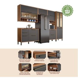 Cozinha Modulada Completa com 6 Peças 12 Portas 4 Gavetas e Vidro Reflecta 100% MDF Vicenza - 8