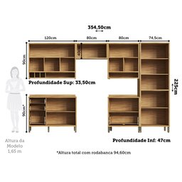 Cozinha Modulada 6 Peças 12 Portas 4 Gavetas e Vidro Reflecta 100% MDF Vicenza Espresso Móveis - 4