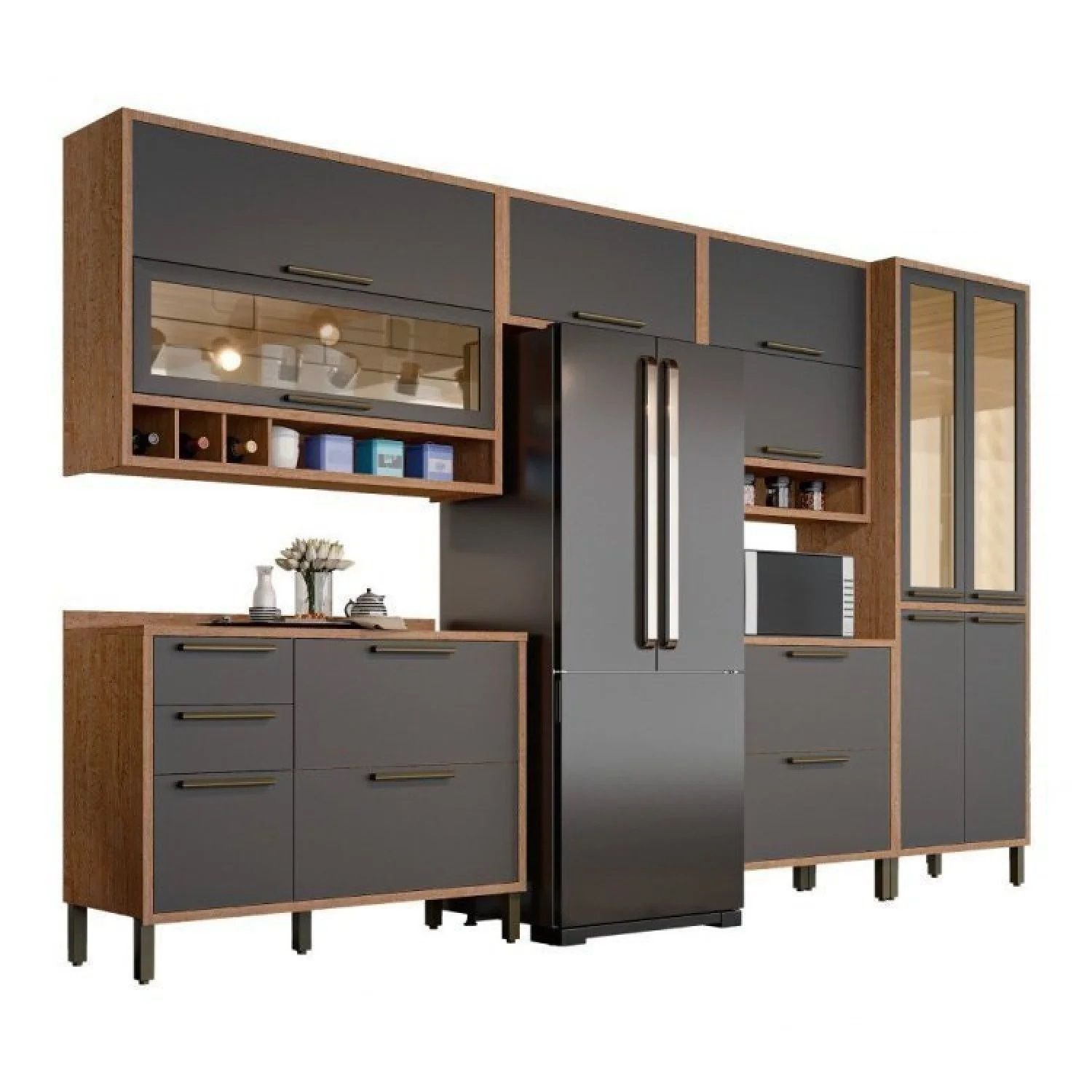 Cozinha Modulada Completa com 6 Peças 12 Portas 4 Gavetas e Vidro Reflecta 100% MDF Vicenza - 3