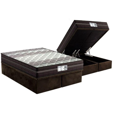 Cama Box Baú Queen: Colchão Molas Probel Prolastic ProDormir Palace + Base CRC Suede Brown(158x198