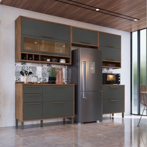 Cozinha Modulada Completa com 5 Peças 8 Portas 4 Gavetas e Vidro Reflecta 100% MDF Vicenza