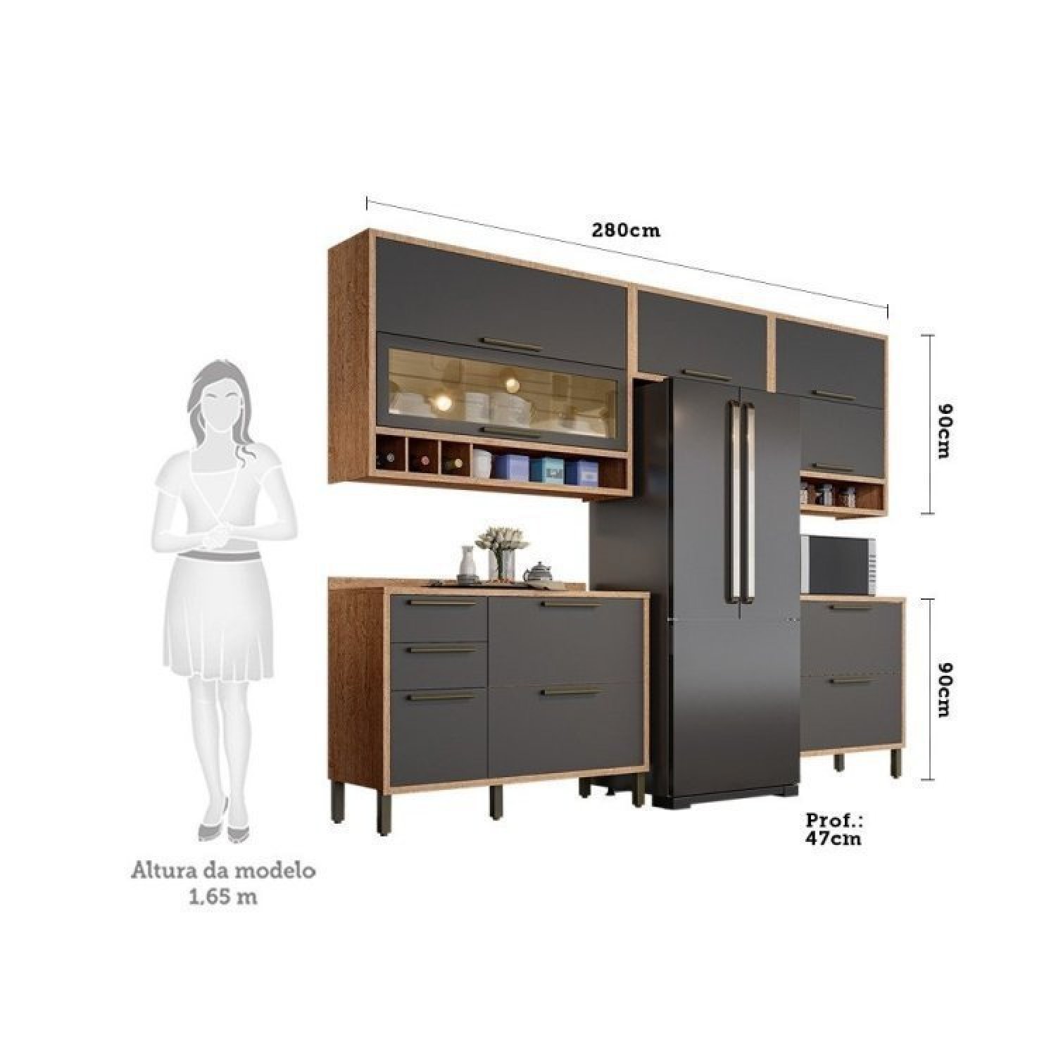 Cozinha Modulada Completa com 5 Peças 8 Portas 4 Gavetas e Vidro Reflecta 100% MDF Vicenza - 3