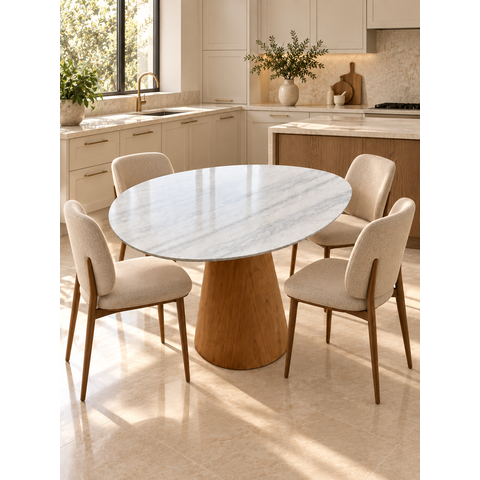 Mesa de Jantar Orgânica Prune Mármore Espirito Santo 90x80cm Cone Freijó