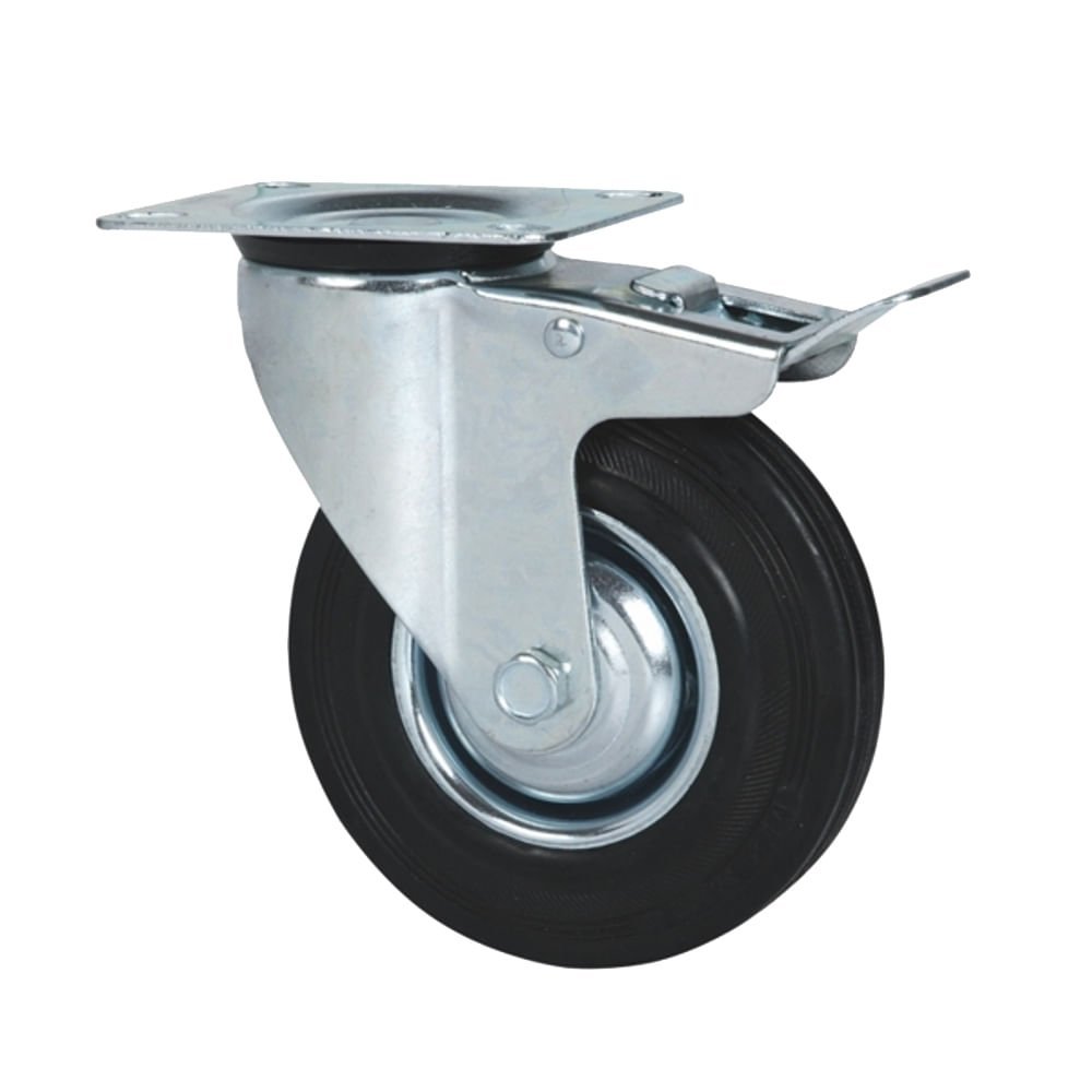 Rodizio Giratório de Borracha com Freio Preto Médio 8" Capacidade 150kg ...