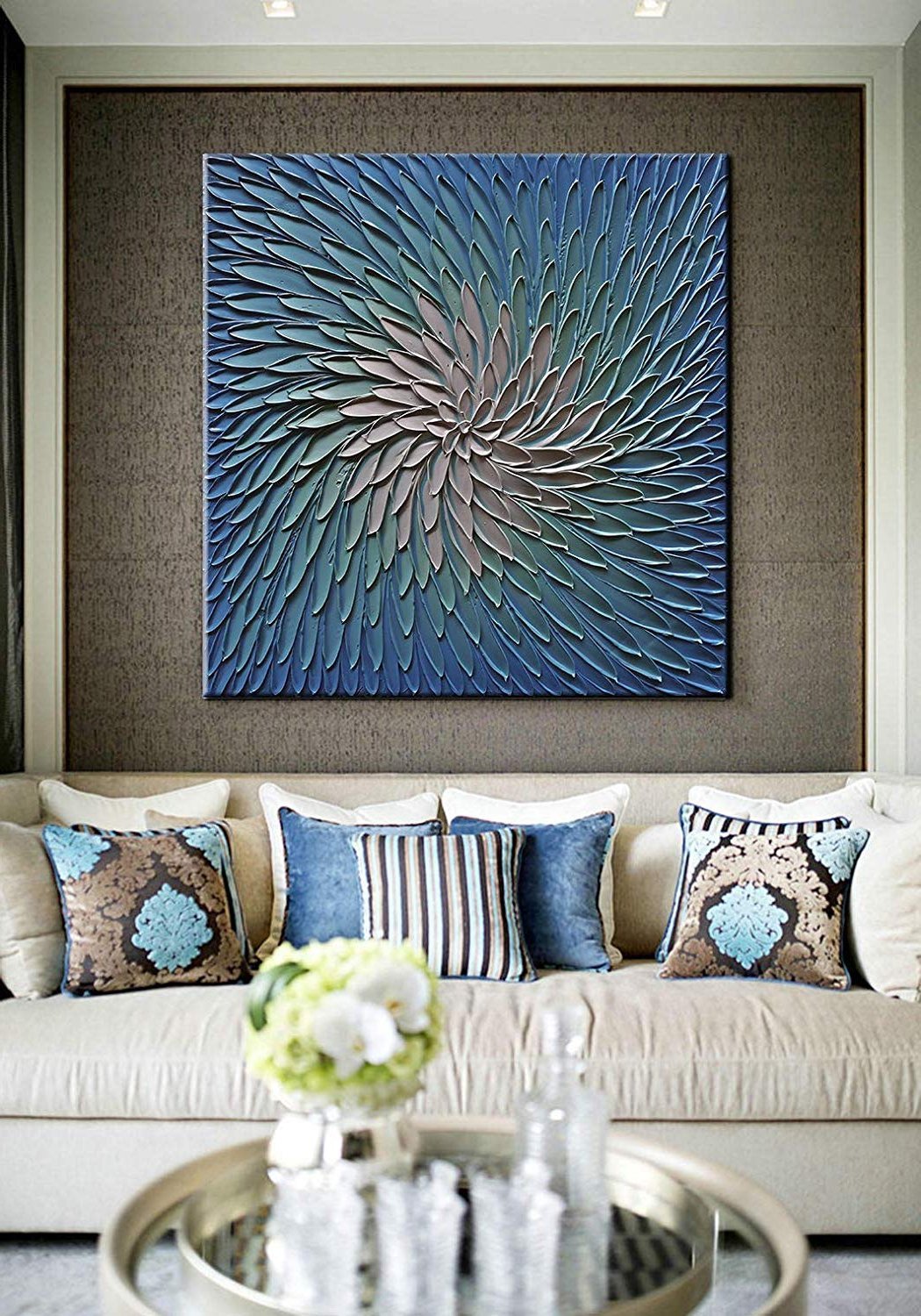 Quadro Pintura Tela finala branco óleo azul 5202: 100cm (A) x 100	cm (L) - 5