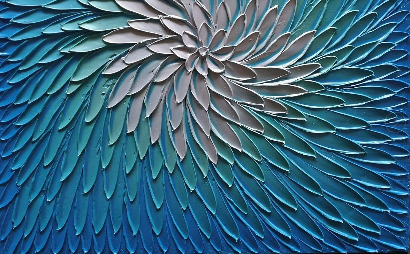 Quadro Pintura Tela finala branco óleo azul 5202: 100cm (A) x 100	cm (L) - 4