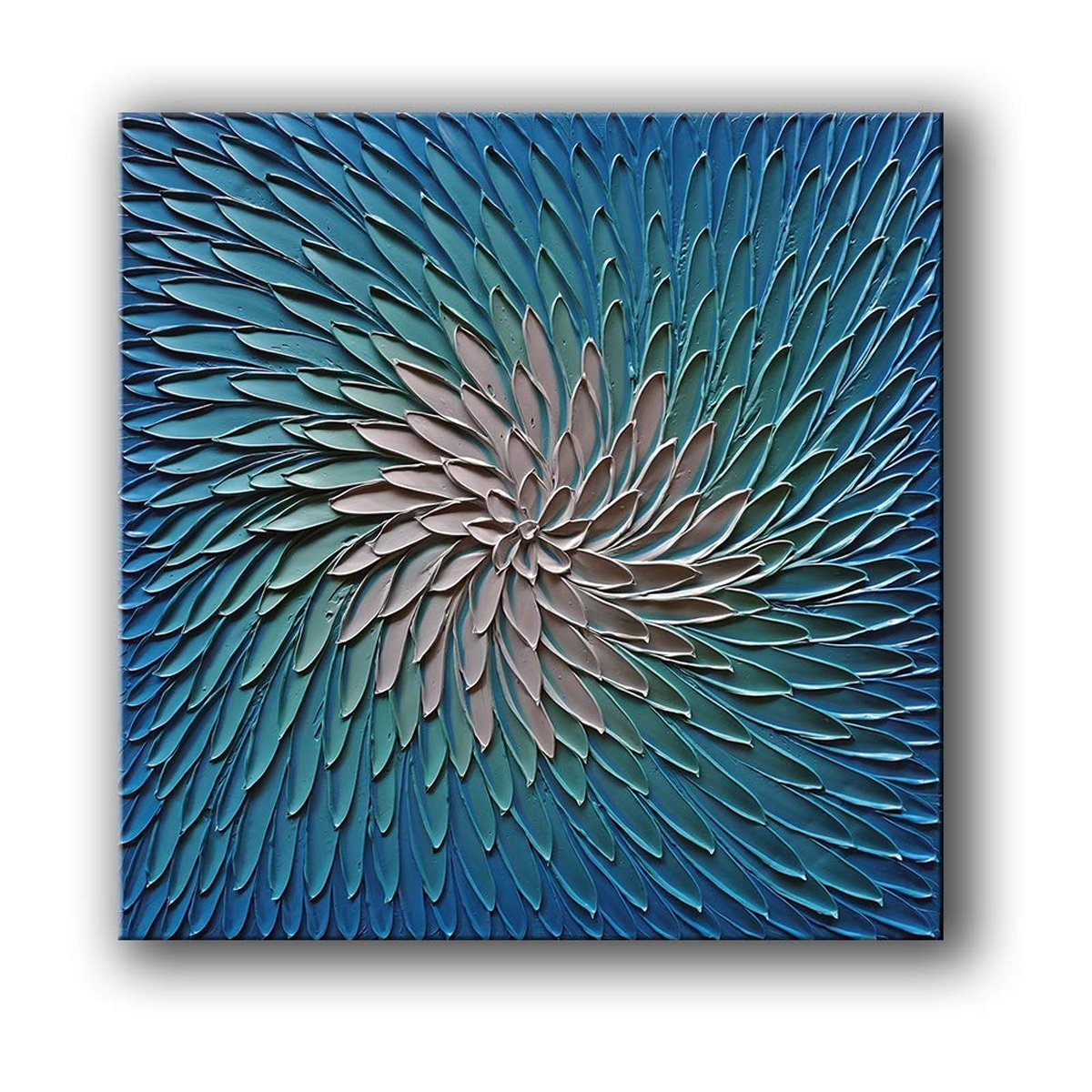 Quadro Pintura Tela finala branco óleo azul 5202: 100cm (A) x 100	cm (L) - 2