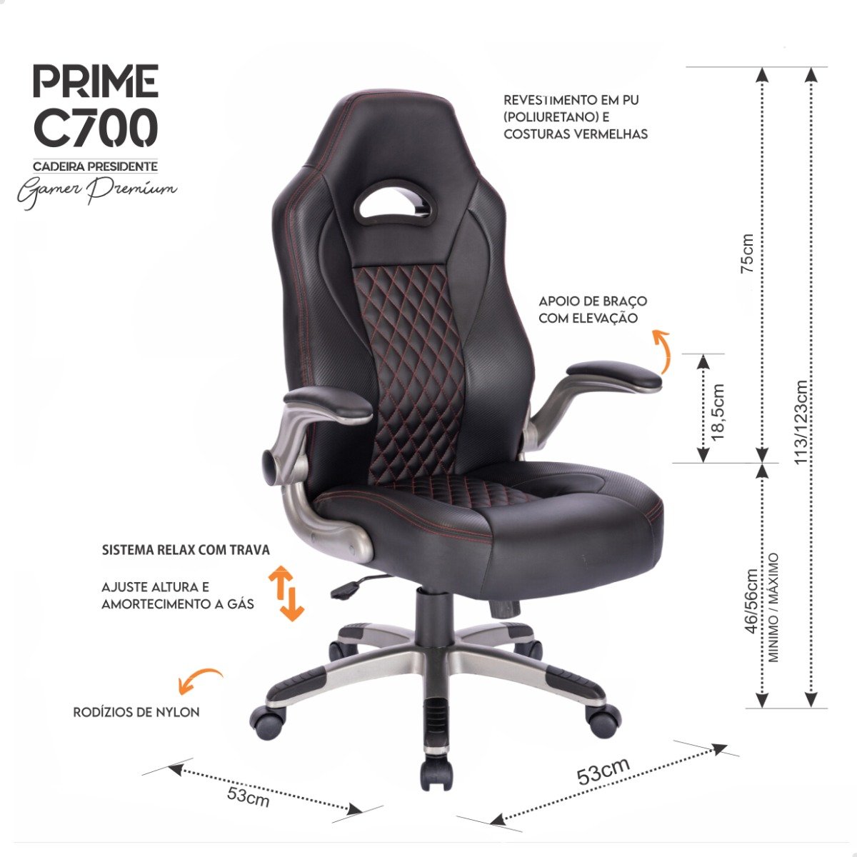 Cadeira de Escritório Presidente Ergonômica Premium Gamer Estudante Confortavel - 6