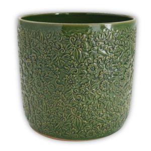 Vaso Cerâmica Esmaltado Renda (12) Verde Cobre Burguina