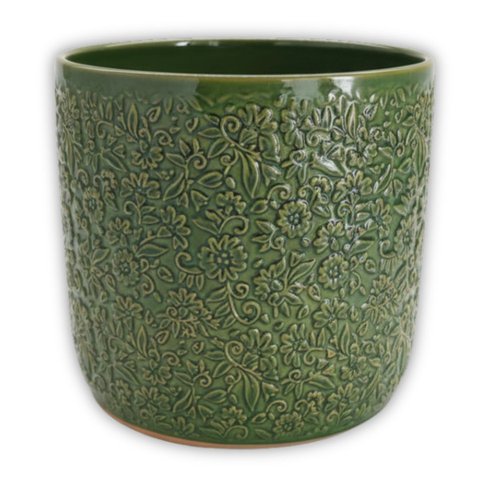 Vaso Cerâmica Esmaltado Renda (12) Verde Cobre Burguina