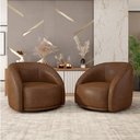 Ver imagem 2 de Kit 2 Poltronas Decorativas Jenny Base Giratória em Metal Preto Pu Marrom G45 - Gran Belo