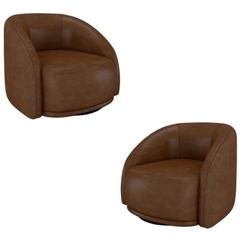Kit 2 Poltronas Decorativas Jenny Base Giratória em Metal Preto Pu Marrom G45 - Gran Belo