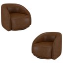Ver imagem 1 de Kit 2 Poltronas Decorativas Jenny Base Giratória em Metal Preto Pu Marrom G45 - Gran Belo