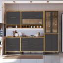 Ver imagem 1 de Cozinha Completa Modulada 100% MDF 5 Peças 11 Portas 4 Gavetas e Vidro 274cm Vicenza Espresso Móveis Amêndoa/Chumbo