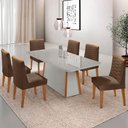 Ver imagem 1 de Mesa de Jantar Diane 180cm Mdf Vidro com 6 Cadeiras Moderna Veludo Marrom Off White Naturale