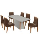 Ver imagem 2 de Mesa de Jantar Diane 180cm Mdf Vidro com 6 Cadeiras Moderna Veludo Marrom Off White Naturale
