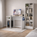 Ver imagem 1 de Mesa Gamer Branca com Gaveta e Suporte Cpu + Livreiro Nichos Branco Home Office Completo