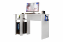 Ver imagem 3 de Mesa Gamer Branca com Gaveta e Suporte Cpu + Livreiro Nichos Branco Home Office Completo