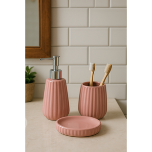Kit Banheiro Lavabo de Cerâmica 3 Peças – Jolitex Mek - Essentia Rosa