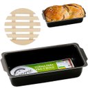 Ver imagem 1 de Forma Assadeira de Pão Retangular Pequena Antiaderente 900ml + Descanso de Panela Redondo Madeira