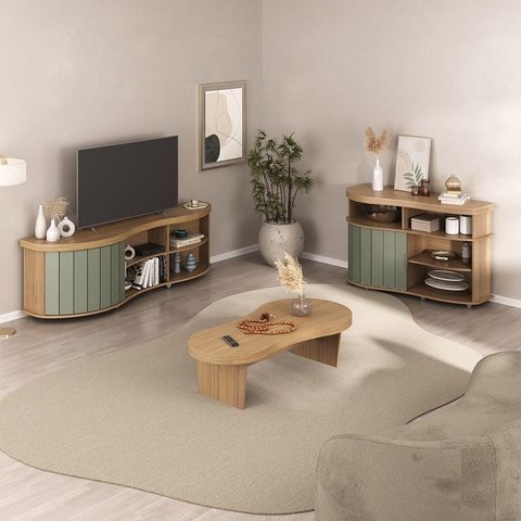 Conjunto Sala de Estar: Buffet, Rack e Mesa de Centro