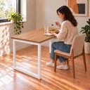 Ver imagem 6 de Mesa de Jantar Reforçada Industrial 140x70cm Tampo Marrom Pés Branco