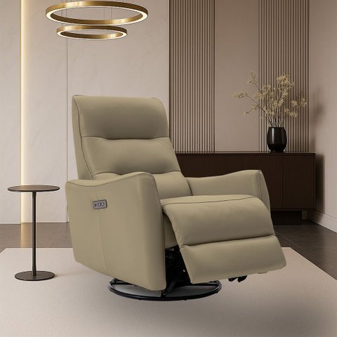 Poltrona do Papai Reclinável Sala de Estar Plaza Usb e Usb-c Gira Balança Couro Cappuccino G40 - Gra