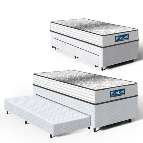 Cama Box com Auxiliar + Colchão de Molas Ensacadas Double Face Essence Probel Solteiro 88cm