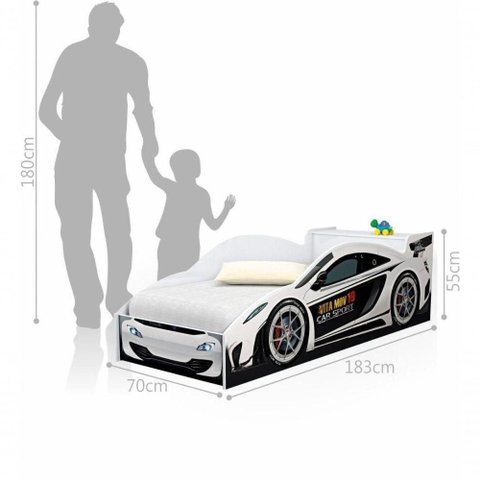 Cama Carro com Baú Infantil Branco com Colchão