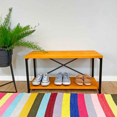 Sapateira Banco Style Industrial Carvalho e Preto