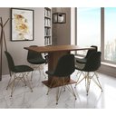 Ver imagem 1 de Mesa Jantar Londres Retangular Amêndoa 137x90cm 6 Cadeiras Estofadas Verde Base Dourado