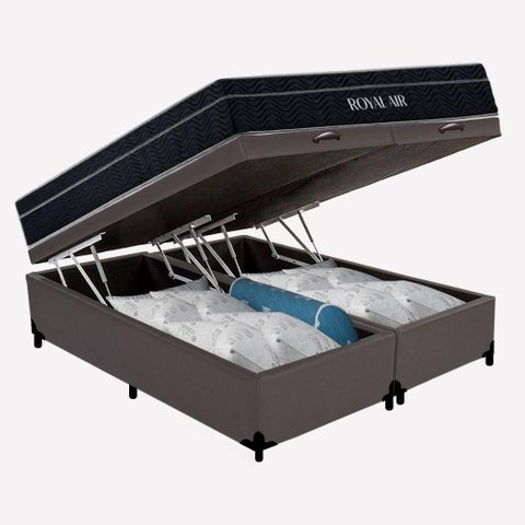 Cama Box Baú Casal Bipartido 138cm Royal Air com Colchão Molas Ensacadas D33 Antiácaro