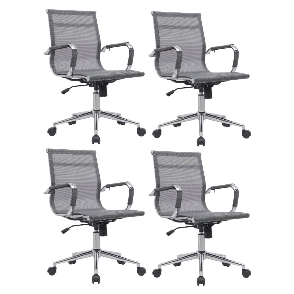 Cadeira Escritório Diretor Eames em Tela - Cinza:4 Cadeiras - 1