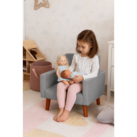 Mini Poltrona Cadeira Infantil Nina de Criança Suede Cinza Claro Pés Palito