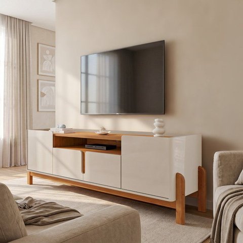 Rack para TV até 60 Polegadas MDF 170cm Pés em Madeira Maciça Lizz Versátile Bege
